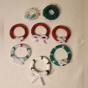 8 Vintage Handmade Beaded Wreath Christmas Ornaments Christmas Decorations